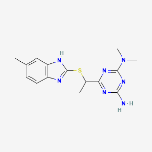 molecular formula C15H19N7S B7546018 2-N,2-N-dimethyl-6-[1-[(6-methyl-1H-benzimidazol-2-yl)sulfanyl]ethyl]-1,3,5-triazine-2,4-diamine 