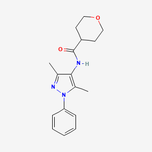 molecular formula C17H21N3O2 B7546023 N-(3,5-dimethyl-1-phenylpyrazol-4-yl)oxane-4-carboxamide 