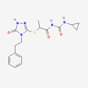 molecular formula C17H21N5O3S B7546043 N-(cyclopropylcarbamoyl)-2-[[5-oxo-4-(2-phenylethyl)-1H-1,2,4-triazol-3-yl]sulfanyl]propanamide 