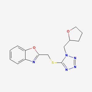 molecular formula C14H15N5O2S B7546088 2-[[1-(Oxolan-2-ylmethyl)tetrazol-5-yl]sulfanylmethyl]-1,3-benzoxazole 