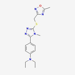 molecular formula C17H22N6OS B7546116 N,N-diethyl-4-[4-methyl-5-[(5-methyl-1,2,4-oxadiazol-3-yl)methylsulfanyl]-1,2,4-triazol-3-yl]aniline 