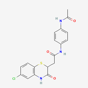 molecular formula C18H16ClN3O3S B7546218 N-(4-acetamidophenyl)-2-(6-chloro-3-oxo-4H-1,4-benzothiazin-2-yl)acetamide 