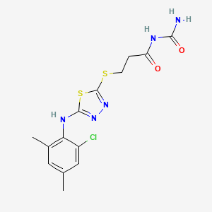 molecular formula C14H16ClN5O2S2 B7546235 N-carbamoyl-3-[[5-(2-chloro-4,6-dimethylanilino)-1,3,4-thiadiazol-2-yl]sulfanyl]propanamide 