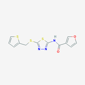 molecular formula C12H9N3O2S3 B7546251 N-[5-(thiophen-2-ylmethylsulfanyl)-1,3,4-thiadiazol-2-yl]furan-3-carboxamide 