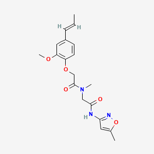 molecular formula C19H23N3O5 B7546283 2-[[2-[2-methoxy-4-[(E)-prop-1-enyl]phenoxy]acetyl]-methylamino]-N-(5-methyl-1,2-oxazol-3-yl)acetamide 