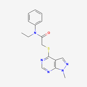 molecular formula C16H17N5OS B7546360 N-ethyl-2-(1-methylpyrazolo[3,4-d]pyrimidin-4-yl)sulfanyl-N-phenylacetamide 