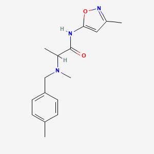 molecular formula C16H21N3O2 B7546393 2-[methyl-[(4-methylphenyl)methyl]amino]-N-(3-methyl-1,2-oxazol-5-yl)propanamide 