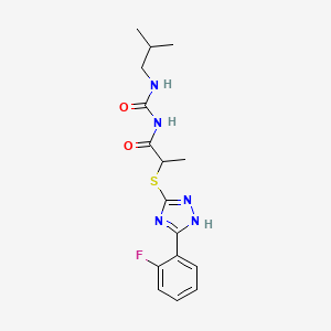 molecular formula C16H20FN5O2S B7546394 2-[[5-(2-fluorophenyl)-1H-1,2,4-triazol-3-yl]sulfanyl]-N-(2-methylpropylcarbamoyl)propanamide 