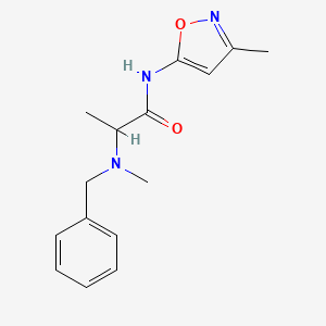 molecular formula C15H19N3O2 B7546491 2-[benzyl(methyl)amino]-N-(3-methyl-1,2-oxazol-5-yl)propanamide 