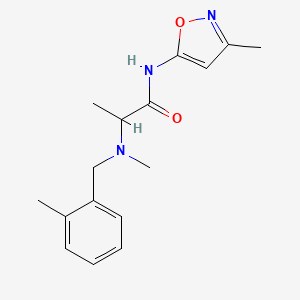 molecular formula C16H21N3O2 B7546497 2-[methyl-[(2-methylphenyl)methyl]amino]-N-(3-methyl-1,2-oxazol-5-yl)propanamide 