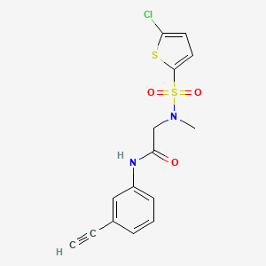 molecular formula C15H13ClN2O3S2 B7546530 2-[(5-chlorothiophen-2-yl)sulfonyl-methylamino]-N-(3-ethynylphenyl)acetamide 