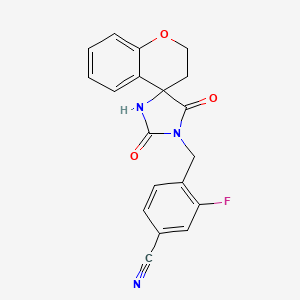 molecular formula C19H14FN3O3 B7546590 4-[(2',5'-Dioxospiro[2,3-dihydrochromene-4,4'-imidazolidine]-1'-yl)methyl]-3-fluorobenzonitrile 
