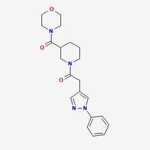 molecular formula C21H26N4O3 B7546625 1-[3-(Morpholine-4-carbonyl)piperidin-1-yl]-2-(1-phenylpyrazol-4-yl)ethanone 