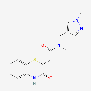 molecular formula C16H18N4O2S B7546628 N-methyl-N-[(1-methylpyrazol-4-yl)methyl]-2-(3-oxo-4H-1,4-benzothiazin-2-yl)acetamide 