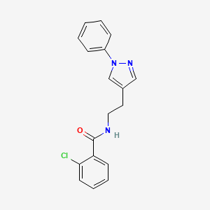 molecular formula C18H16ClN3O B7546645 2-chloro-N-[2-(1-phenylpyrazol-4-yl)ethyl]benzamide 