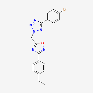 molecular formula C18H15BrN6O B7546805 5-[[5-(4-Bromophenyl)tetrazol-2-yl]methyl]-3-(4-ethylphenyl)-1,2,4-oxadiazole 