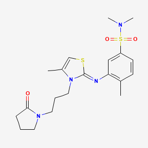 molecular formula C20H28N4O3S2 B7546894 N,N,4-trimethyl-3-[[4-methyl-3-[3-(2-oxopyrrolidin-1-yl)propyl]-1,3-thiazol-2-ylidene]amino]benzenesulfonamide 