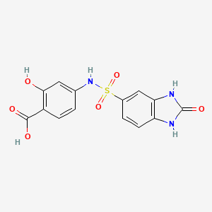 molecular formula C14H11N3O6S B7546957 2-Hydroxy-4-[(2-oxo-1,3-dihydrobenzimidazol-5-yl)sulfonylamino]benzoic acid 