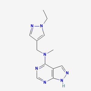 molecular formula C12H15N7 B7547201 N-[(1-ethylpyrazol-4-yl)methyl]-N-methyl-1H-pyrazolo[3,4-d]pyrimidin-4-amine 