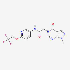 molecular formula C15H13F3N6O3 B7547244 2-(1-methyl-4-oxopyrazolo[3,4-d]pyrimidin-5-yl)-N-[6-(2,2,2-trifluoroethoxy)pyridin-3-yl]acetamide 