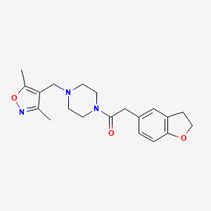 molecular formula C20H25N3O3 B7547321 2-(2,3-Dihydro-1-benzofuran-5-yl)-1-[4-[(3,5-dimethyl-1,2-oxazol-4-yl)methyl]piperazin-1-yl]ethanone 