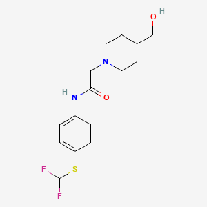 molecular formula C15H20F2N2O2S B7547387 N-[4-(difluoromethylsulfanyl)phenyl]-2-[4-(hydroxymethyl)piperidin-1-yl]acetamide 