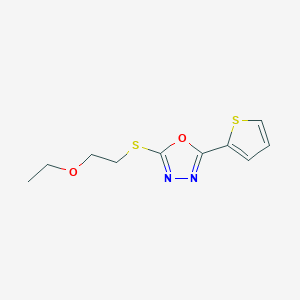 molecular formula C10H12N2O2S2 B7547399 2-(2-Ethoxyethylsulfanyl)-5-thiophen-2-yl-1,3,4-oxadiazole 