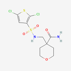molecular formula C11H14Cl2N2O4S2 B7547696 4-[[(2,5-Dichlorothiophen-3-yl)sulfonylamino]methyl]oxane-4-carboxamide 