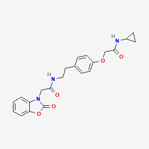molecular formula C22H23N3O5 B7547746 N-[2-[4-[2-(cyclopropylamino)-2-oxoethoxy]phenyl]ethyl]-2-(2-oxo-1,3-benzoxazol-3-yl)acetamide 