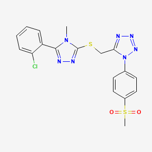 molecular formula C18H16ClN7O2S2 B7547810 5-[[5-(2-Chlorophenyl)-4-methyl-1,2,4-triazol-3-yl]sulfanylmethyl]-1-(4-methylsulfonylphenyl)tetrazole 