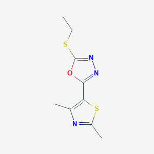 molecular formula C9H11N3OS2 B7547984 2-(2,4-Dimethyl-1,3-thiazol-5-yl)-5-ethylsulfanyl-1,3,4-oxadiazole 