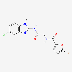 molecular formula C15H12BrClN4O3 B7548026 5-bromo-N-[2-[(5-chloro-1-methylbenzimidazol-2-yl)amino]-2-oxoethyl]furan-2-carboxamide 