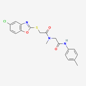 molecular formula C19H18ClN3O3S B7548032 2-[[2-[(5-chloro-1,3-benzoxazol-2-yl)sulfanyl]acetyl]-methylamino]-N-(4-methylphenyl)acetamide 