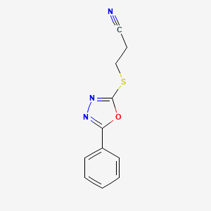 molecular formula C11H9N3OS B7548040 3-[(5-Phenyl-1,3,4-oxadiazol-2-yl)sulfanyl]propanenitrile 