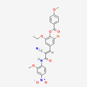 molecular formula C27H22BrN3O8 B7548079 2-bromo-4-{(1E)-2-cyano-3-[(2-methoxy-4-nitrophenyl)amino]-3-oxoprop-1-en-1-yl}-6-ethoxyphenyl 4-methoxybenzoate 