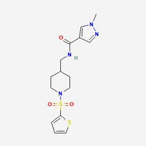1-methyl-N-[(1-thiophen-2-ylsulfonylpiperidin-4-yl)methyl]pyrazole-4-carboxamide