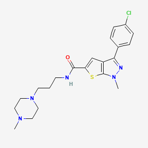 molecular formula C21H26ClN5OS B7548318 3-(4-chlorophenyl)-1-methyl-N-[3-(4-methylpiperazin-1-yl)propyl]thieno[2,3-c]pyrazole-5-carboxamide 