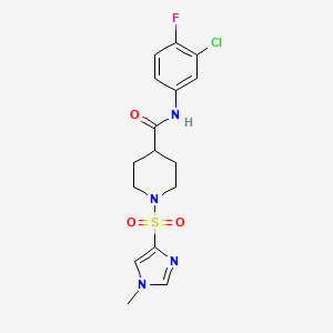 molecular formula C16H18ClFN4O3S B7548334 N-(3-chloro-4-fluorophenyl)-1-[(1-methyl-1H-imidazol-4-yl)sulfonyl]piperidine-4-carboxamide 