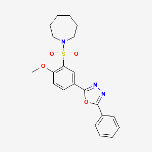 molecular formula C21H23N3O4S B7548503 1-{[2-Methoxy-5-(5-phenyl-1,3,4-oxadiazol-2-yl)phenyl]sulfonyl}azepane 