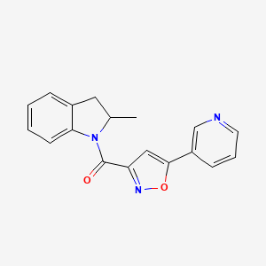 molecular formula C18H15N3O2 B7548617 2-Methyl-1-[(5-pyridin-3-ylisoxazol-3-yl)carbonyl]indoline 
