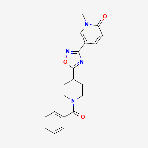 molecular formula C20H20N4O3 B7548675 5-[5-(1-benzoyl-4-piperidyl)-1,2,4-oxadiazol-3-yl]-1-methyl-2(1H)-pyridinone 