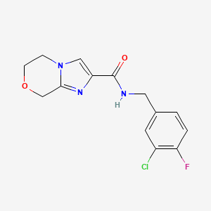 molecular formula C14H13ClFN3O2 B7548821 N-[(3-chloro-4-fluorophenyl)methyl]-6,8-dihydro-5H-imidazo[2,1-c][1,4]oxazine-2-carboxamide 