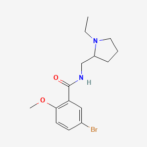 molecular formula C15H21BrN2O2 B7548980 N-[(1-Ethyl-2-pyrrolidinyl)methyl]-2-methoxy-5-bromobenzamide 