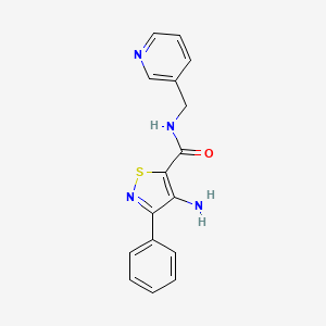 molecular formula C16H14N4OS B7549290 4-amino-3-phenyl-N-(pyridin-3-ylmethyl)-1,2-thiazole-5-carboxamide 