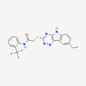 molecular formula C20H16F3N5OS B7549499 2-[(8-ethyl-5H-[1,2,4]triazino[5,6-b]indol-3-yl)sulfanyl]-N-[2-(trifluoromethyl)phenyl]acetamide 