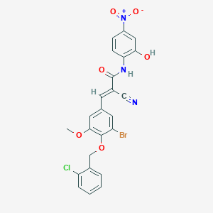 (E)-3-[3-bromo-4-[(2-chlorophenyl)methoxy]-5-methoxyphenyl]-2-cyano-N-(2-hydroxy-4-nitrophenyl)prop-2-enamide