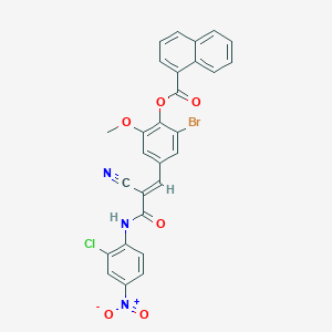 molecular formula C28H17BrClN3O6 B7549614 [2-bromo-4-[(E)-3-(2-chloro-4-nitroanilino)-2-cyano-3-oxoprop-1-enyl]-6-methoxyphenyl] naphthalene-1-carboxylate 