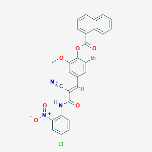 molecular formula C28H17BrClN3O6 B7549809 [2-bromo-4-[(E)-3-(4-chloro-2-nitroanilino)-2-cyano-3-oxoprop-1-enyl]-6-methoxyphenyl] naphthalene-1-carboxylate 