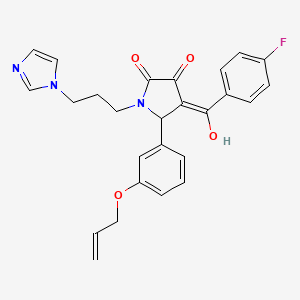 molecular formula C26H24FN3O4 B7549953 (4E)-4-[(4-fluorophenyl)-hydroxymethylidene]-1-(3-imidazol-1-ylpropyl)-5-(3-prop-2-enoxyphenyl)pyrrolidine-2,3-dione 