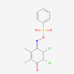 molecular formula C14H13Cl2NO4S B7550018 [(Z)-(5,6-dichloro-2,3-dimethyl-4-oxocyclohex-2-en-1-ylidene)amino] benzenesulfonate 